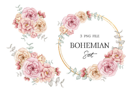 Boho Floral Clipart, Wreath, and Bouquets: A Versatile Collection for Creative Projects