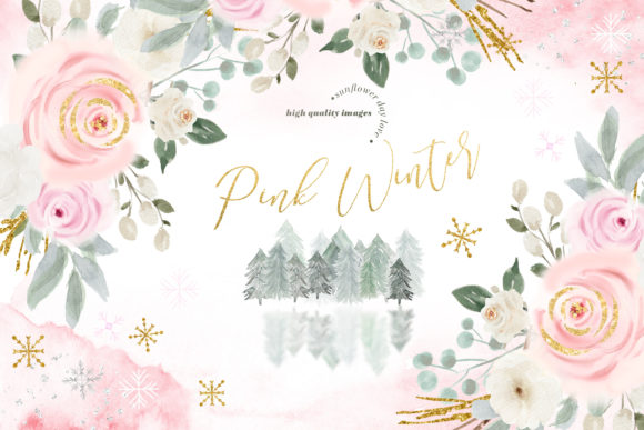Enhance Your Projects with Elegant Winter Pink Floral Clipart