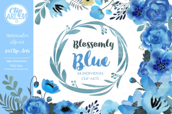 Explore the Beauty of Floral Blue Clip Art, Watercolor Blue