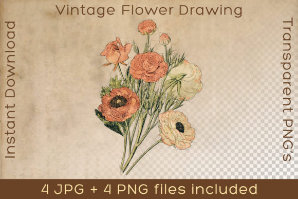 Flower Vintage Floral Plant Art Drawing: A Versatile and Charming Addition to Your Creative Projects