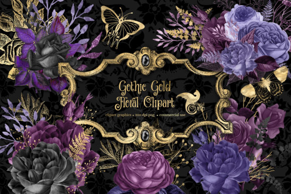 Gothic Gold Floral Clipart for Creative Projects