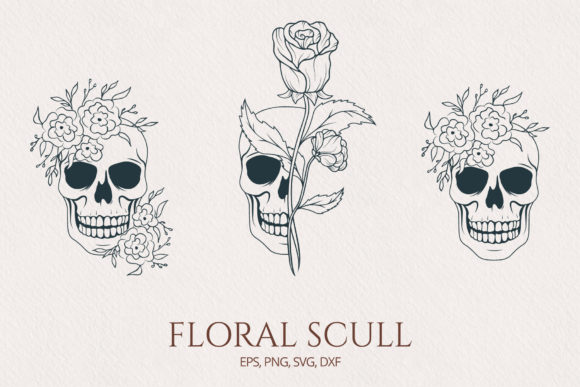 Hand Drawn Floral Skull Set: A Unique and Versatile Artwork Collection