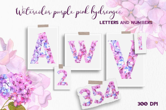 Purple Pink Hydrangea Floral Alphabet