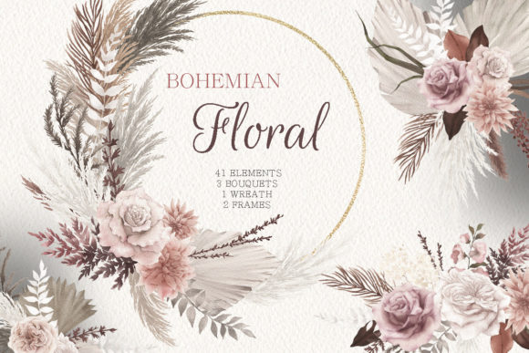 Watercolor Boho Floral Clipart for Design
